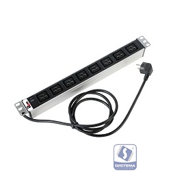 REM Блок розеток Rem-16 с инд., 8 IEC 60320 C19, 16A, алюм., 19", шнур 3 м. (R-16-8C19-I-440-3)