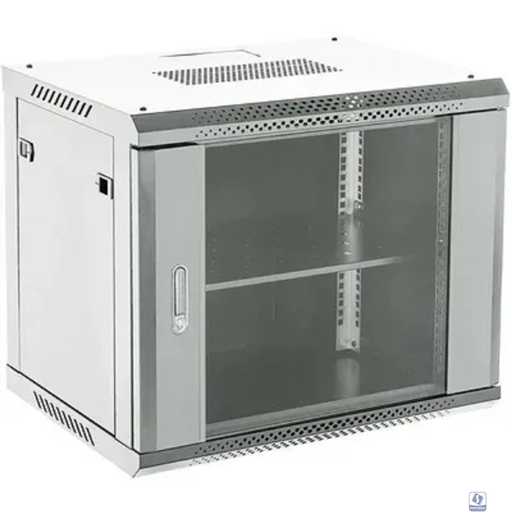 Rexant (04-0954-111) Настенный телекоммуникационный шкаф 19" 9U 550?400мм, дверь стекло, с задней стенкой, разборный, серый (RAL 7035)