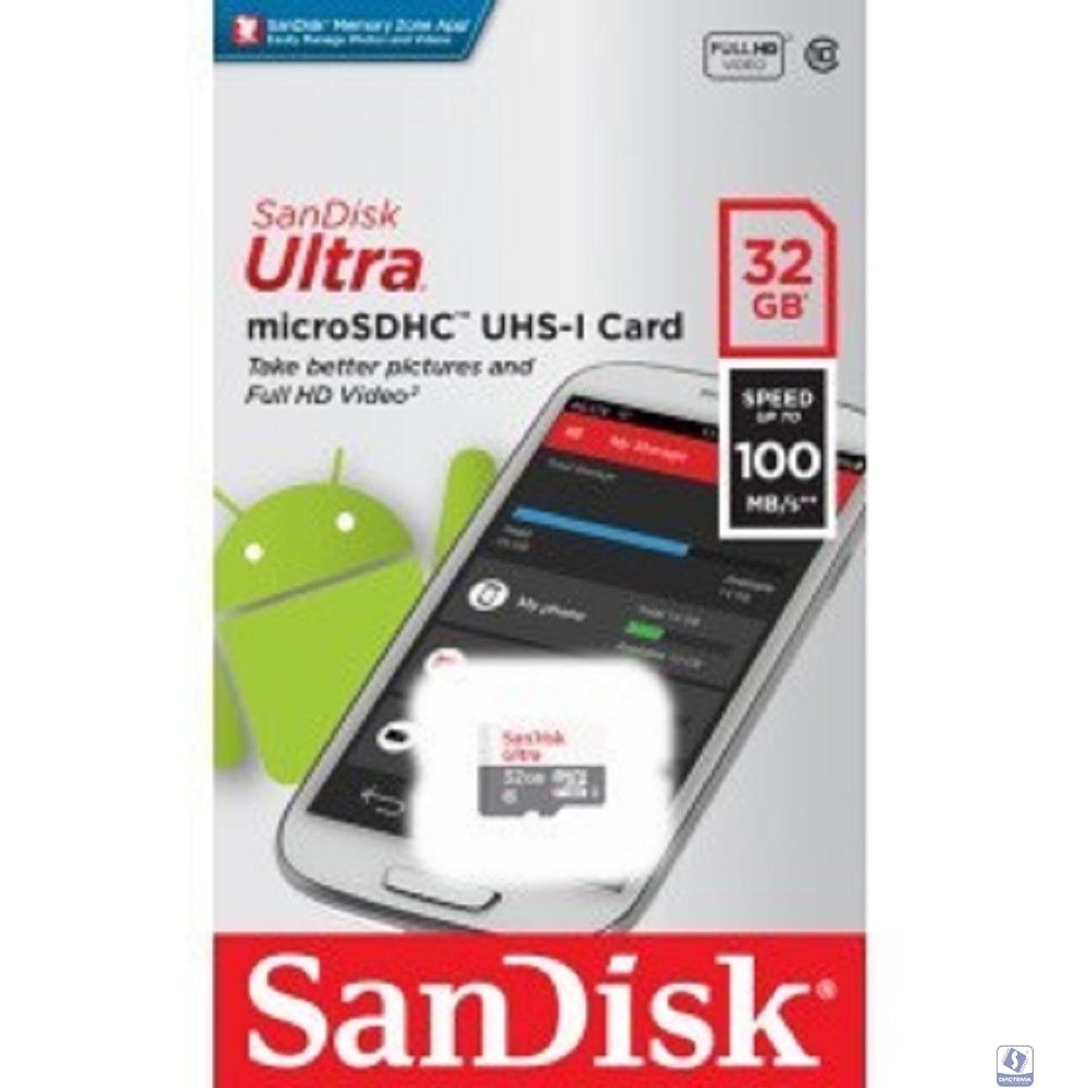 Micro SecureDigital 32Gb SanDisk Ultra® microSDHC 100MB/s Class 10 UHS-I SDSQUNR-032G-GN3MN