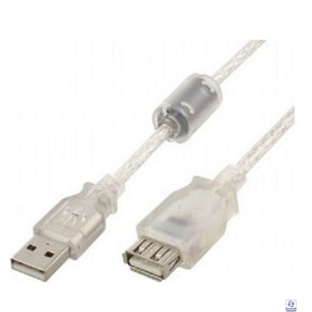 Cablexpert Кабель удлинитель USB2.0 Pro, AM/AF, 4,5м, экран, 2 феррит.кольца, прозрачный (CCF-USB2-AMAF-TR-15)