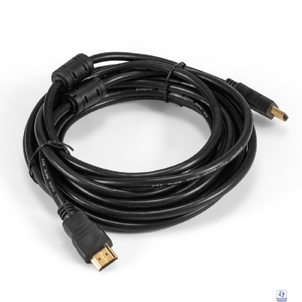 Exegate EX294691RUS Кабель HDMI ExeGate EX-CC-HDMI-5.0F (19M /19M, 5м, v1.4b, ферритовые кольца, позолоченные контакты)