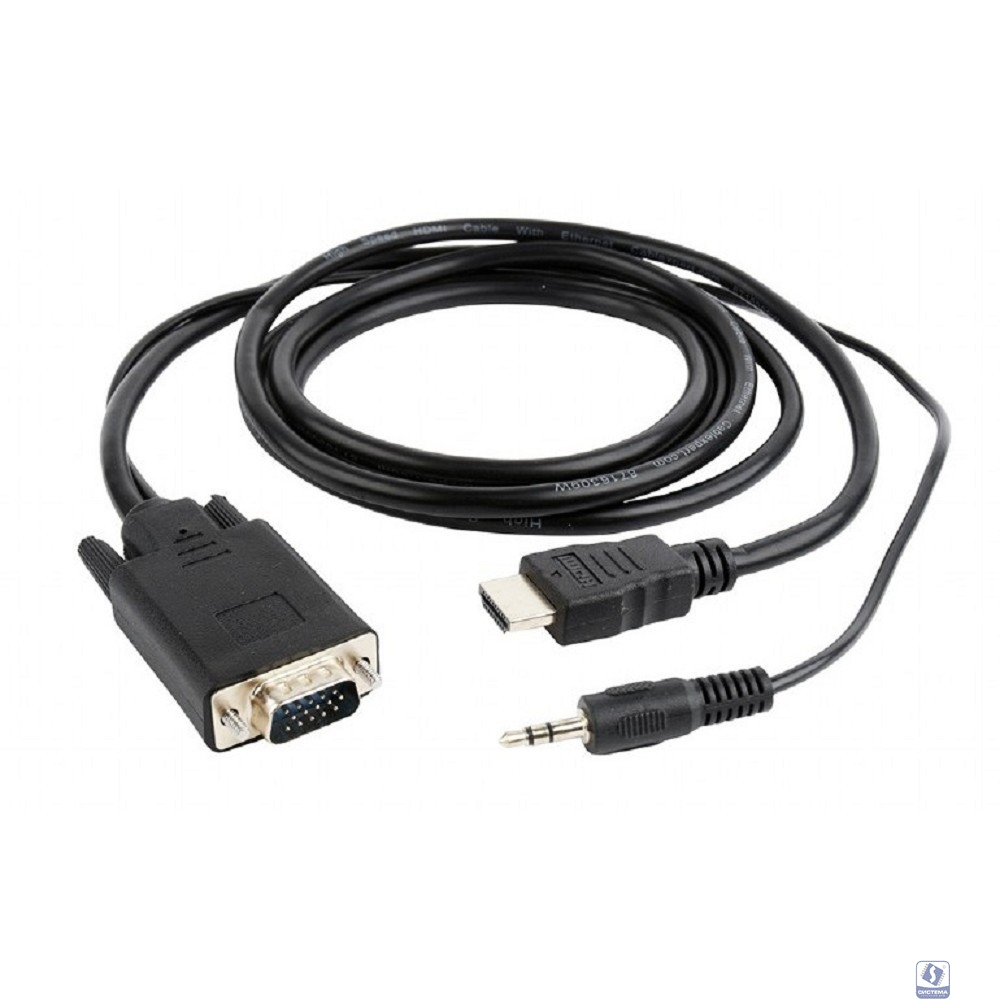 Кабель HDMI->VGA Cablexpert A-HDMI-VGA-03-6, 19M/15M + 3.5Jack, медь, позол.разъемы, 1.8м, черный, пакет