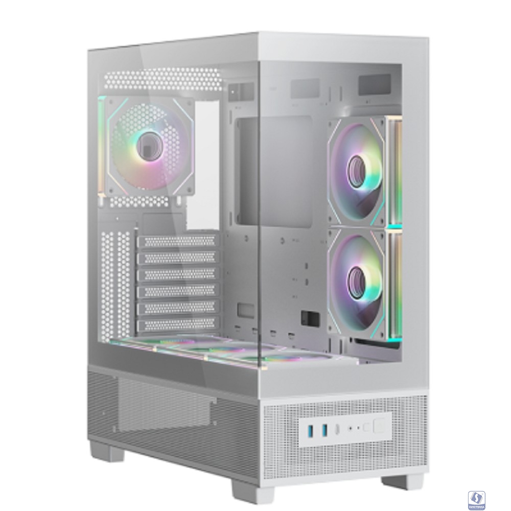 XASTRA Корпус Q500 3ARGB-C10 White ATX/Aquarium/Screewless/ 3x120mm ARGB PWM FM fans/Argb+PWM HUB 10port/ Q500-3FM12A-C10-WH