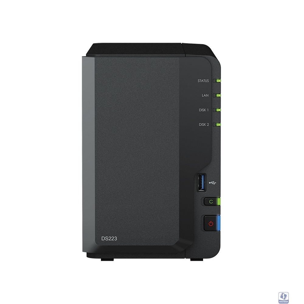 Synology DS223 Сетевое хранилище NAS, слоты 2x2.5"/3.5" SATA3, 1x1 Гбит/с, 3xUSB 3.X, Realtek RTD1619B/4x1.7 ГГц, DDR4 2Gb, 60W вилка UK/HK 3-pin