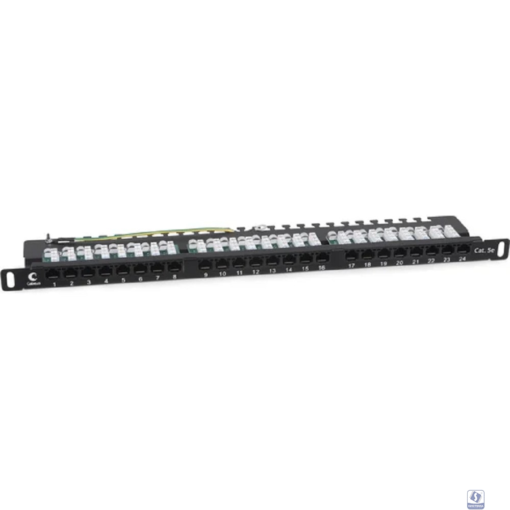 Cabeus PLHD-24-Cat.5e-Dual-90-0,5U Патч-панель высокой плотности 19" (0,5U), 24 порта RJ-45, категория 5e, Dual IDC, 90 градусов, с задним кабельным организатором