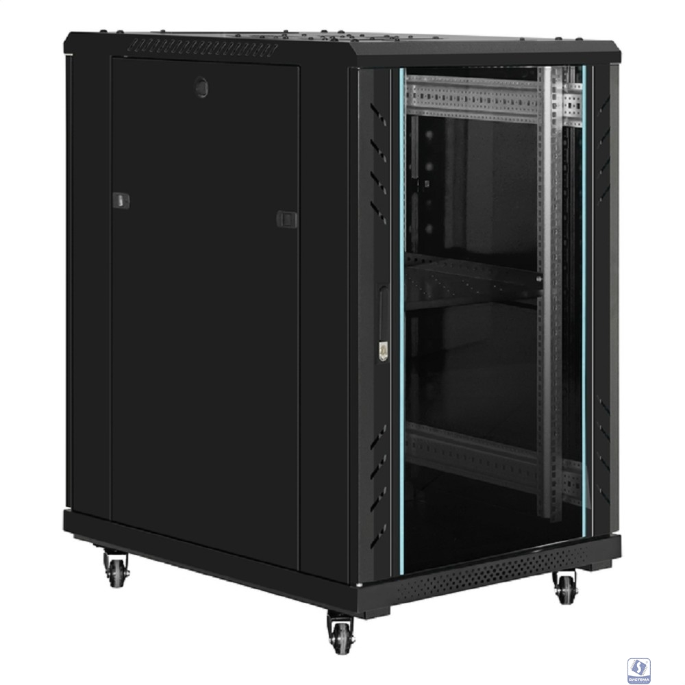 Exegate EX300402RUS Шкаф телекоммуникационный 19" напольный 18U ExeGate EC-FS-18U.600.800.G.BLACK (19”, 18U, 600x800x987mm (ШхГхВ), передняя дверь закаленное стекло, задняя перфорированная дверь, съем