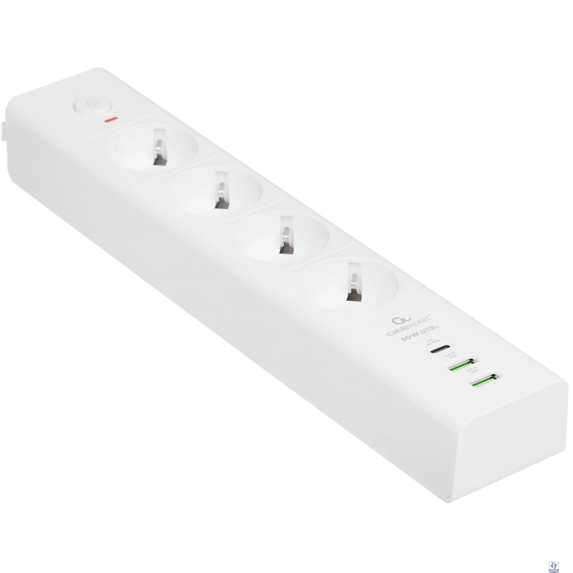 Cablexpert Сетевой фильтр Exnovo EXN-4-CU2-W-2 (4р, 16А, 1xType-C PD, 30Вт, 2 х USB, 2м, ур.защиты 4+) белый, коробка