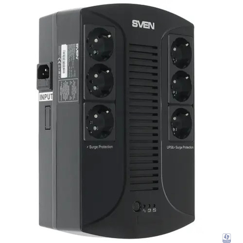 SVEN Источник бесперебойного питания SVEN UP-L1000E, с 6 выходными розетками (3 с питанием от батареи +3 сетевой фильтр)