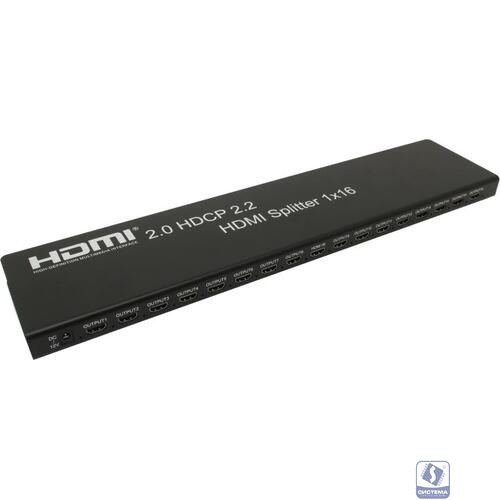 ORIENT HSP0116H-2.0, HDMI 4K Splitter 1->16, HDMI 2.0/3D, HDR, UHDTV 4K/ 60Hz (3840x2160)/HDTV1080p, HDCP2.2, EDID управление, RS232 порт, IR вход, внешний БП 5В/3А, метал.корпус (31097)