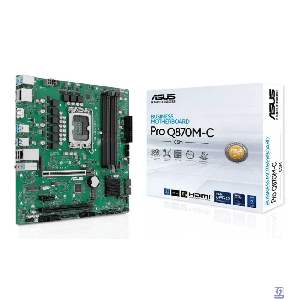 ASUS PRO Q870M-C-CSM (Socket 1851, mATX, 4xDDR5, 2xDP/HDMI, 1xPCIe 4.0x16,/1xPCIe 3.0, 1xLAN, 4xSATA 6Gb/s, 2xM.2, 1xM.2 E key, 3xUSB 3.2, 2xUSB 2.0, 2xPS/2)