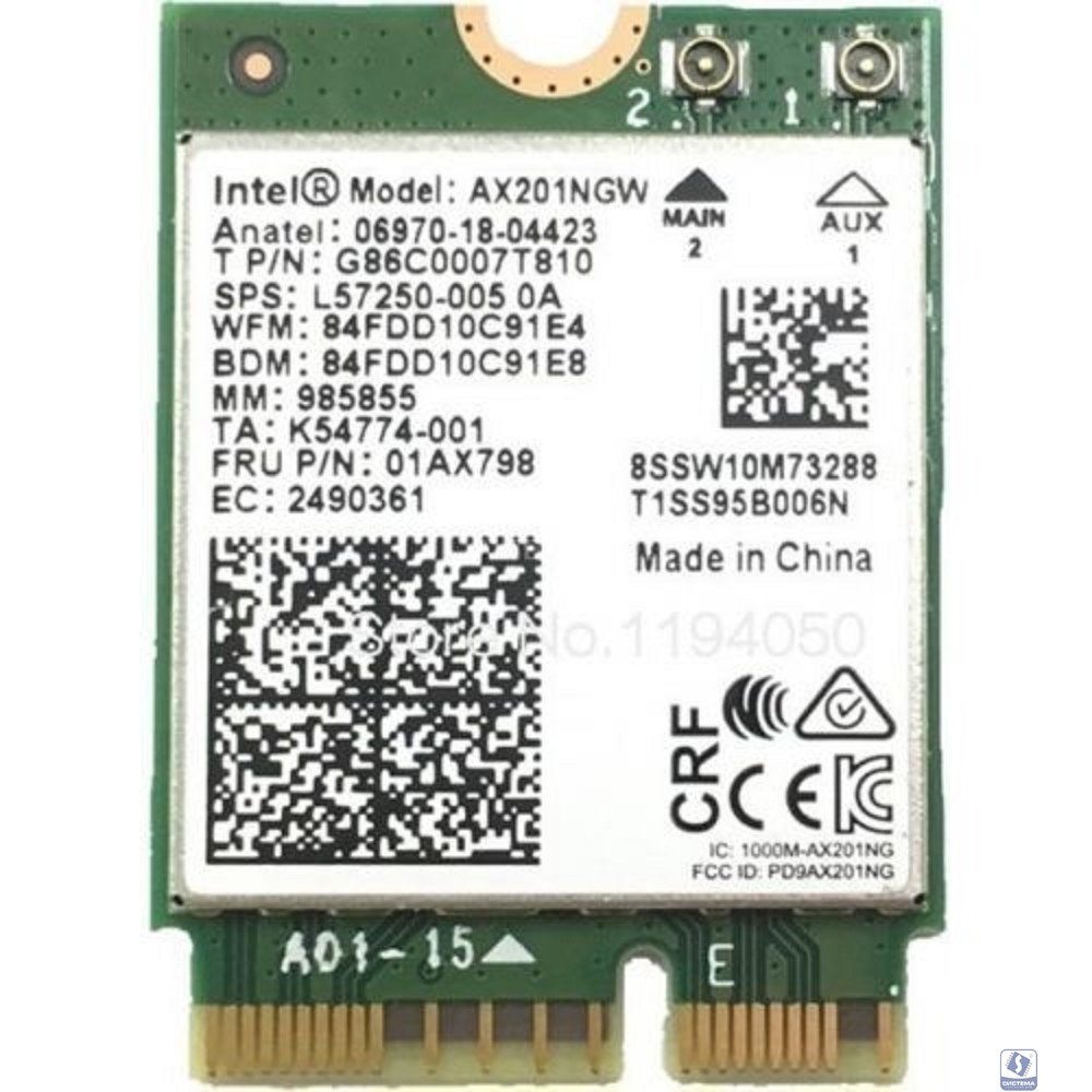 Intel AX201.NGWG.NV Wi-Fi 6 AX201, 2230, 2x2 AX+BT, No vPro,