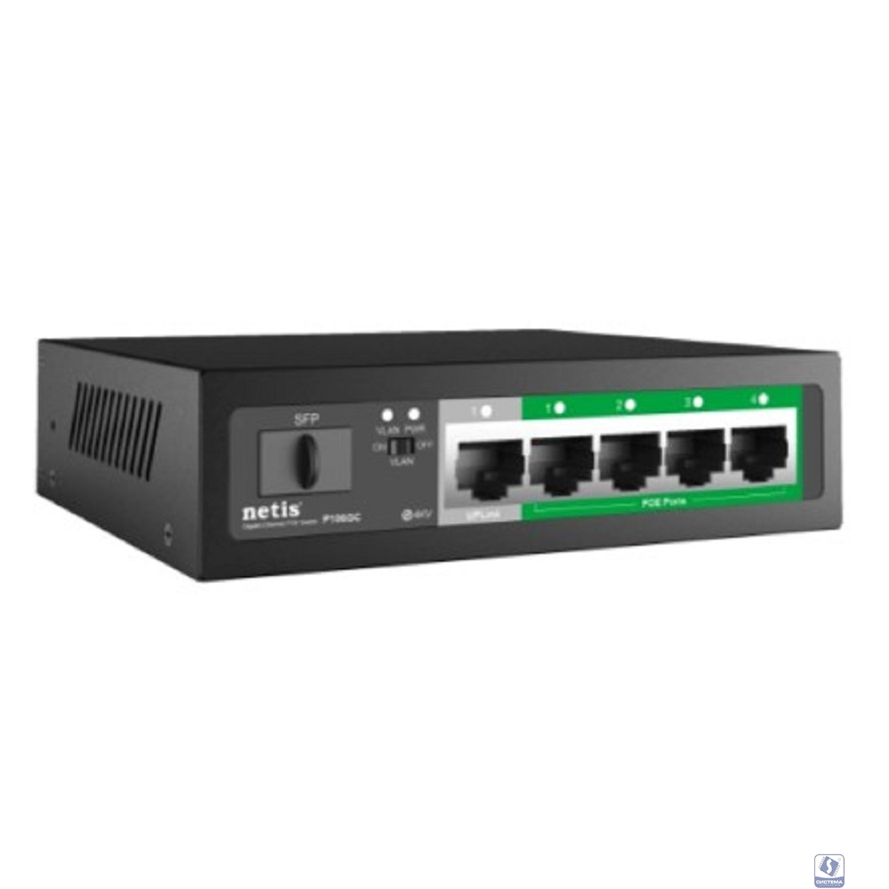 Netis P106GC Коммутатор, кол-во портов: 4x1 Гбит/с, SFP 1x1, кол-во SFP/uplink: RJ-45 1x1 Гбит/с, PoE: 4x15.4 Вт (макс. 58 Вт) 