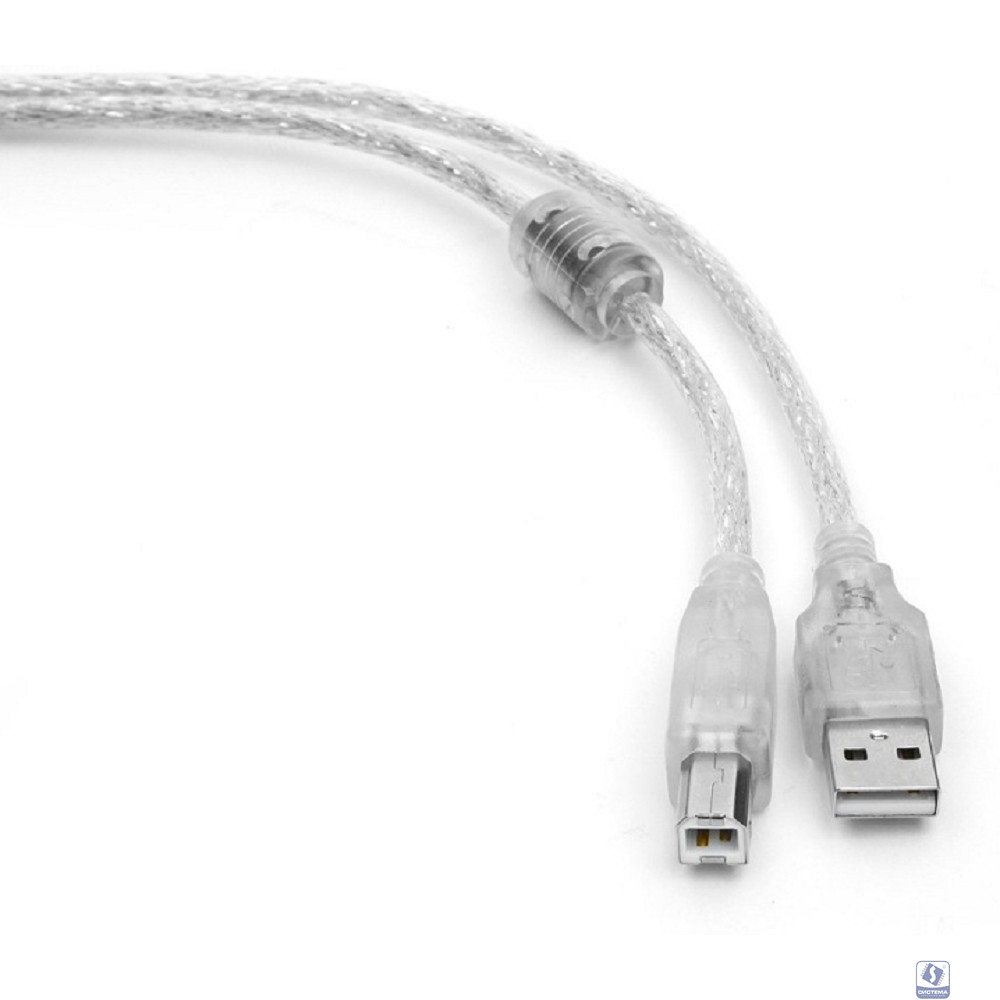 Кабель USB2.0 Cablexpert AM/BM, медь, двойн.экран, фер.кольцо, Pro, 0.75м, прозрач, пакет  (CCF-USB2-AMBM-TR-0.75M)