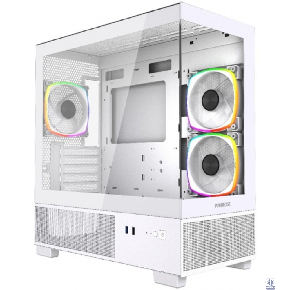 Powercase Корпус Vision Micro M1 ARGB, Tempered Glass, 3x 120mm ARGB fans, белый, mATX  (CVMM1W-A3)