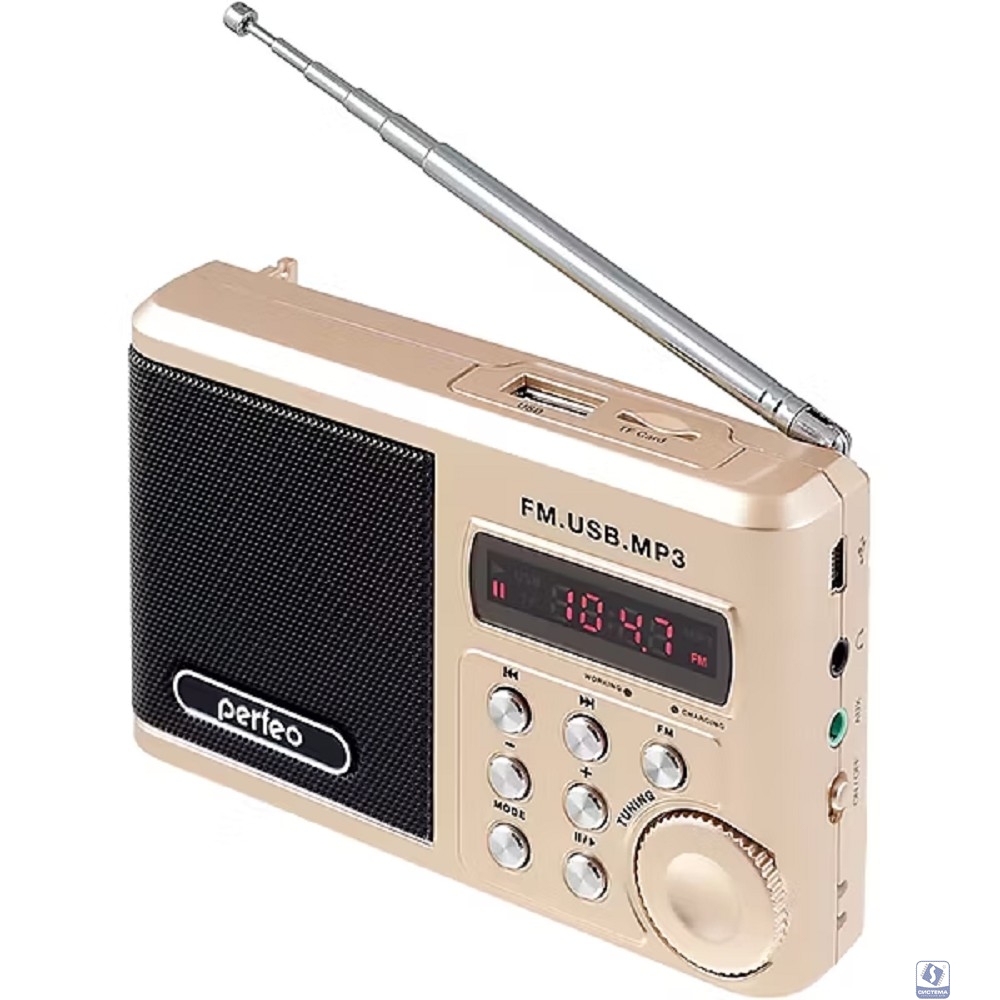 Perfeo мини-аудио Sound Ranger, УКВ+ FM, MP3 (USB/TF), USB-audio, BL-5C 1000mAh, шамп.золот (SV922AU) [PF_3185]