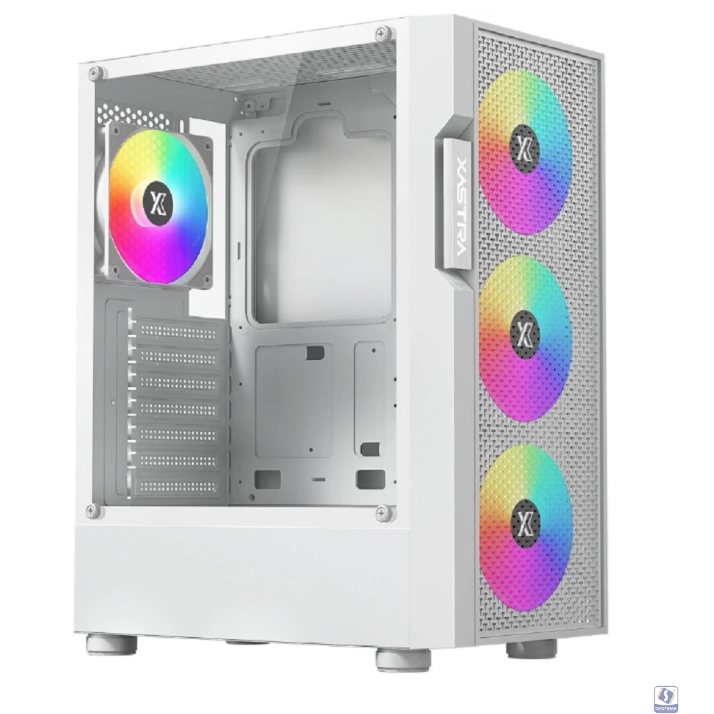 XASTRA Корпус A302 4FRGB White ATX/Mesh/ tempered glass / 4x120mm FC120-FRGB fans/A302-WH-FC120FRGB-4F-GL