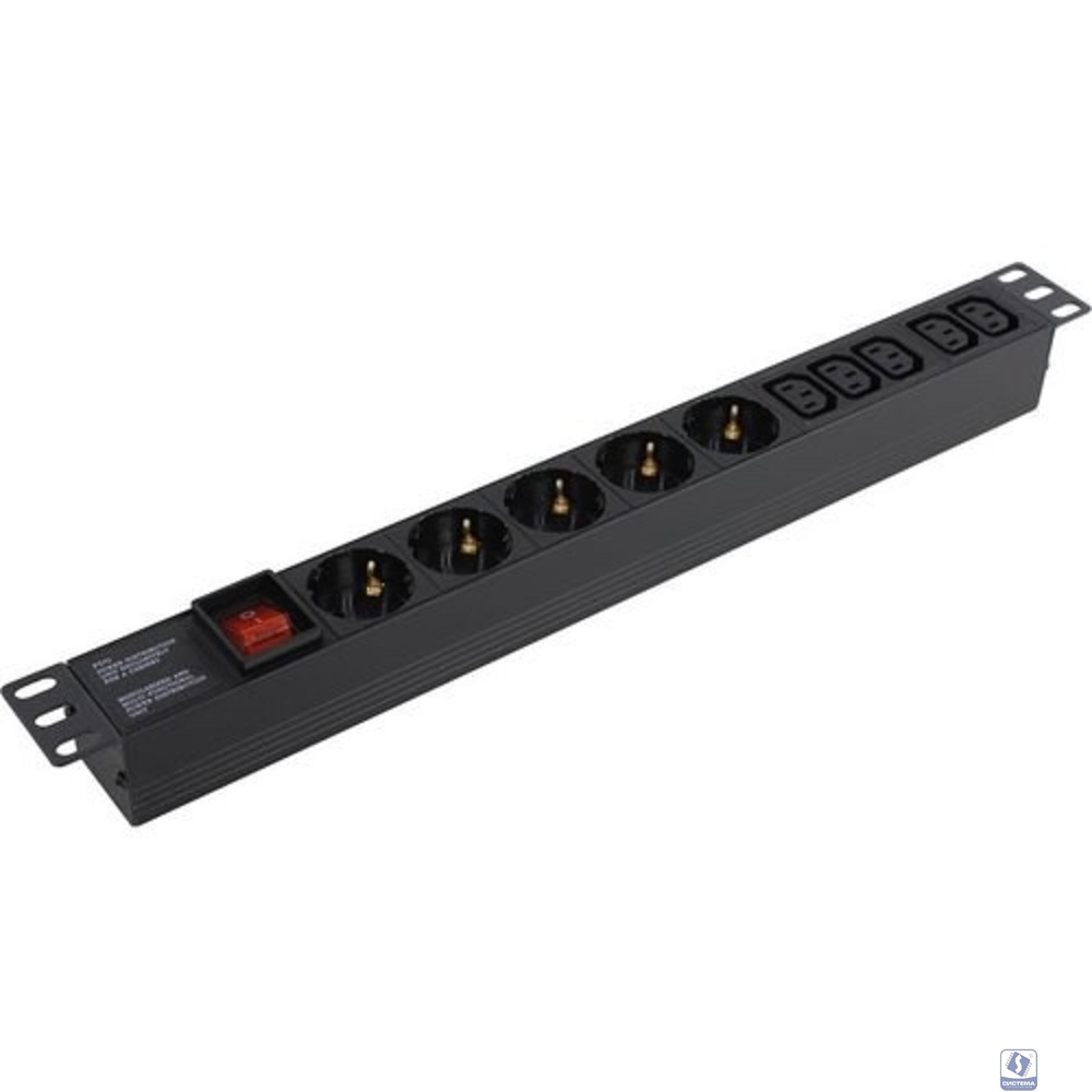 Exegate EX280866RUS Блок розеток ExeGate ServerPro PDU-19H008 Al-5C135S-C14-SW, 19",1U,алюм, 5 IEC 320 C13, 5Schuko, С14