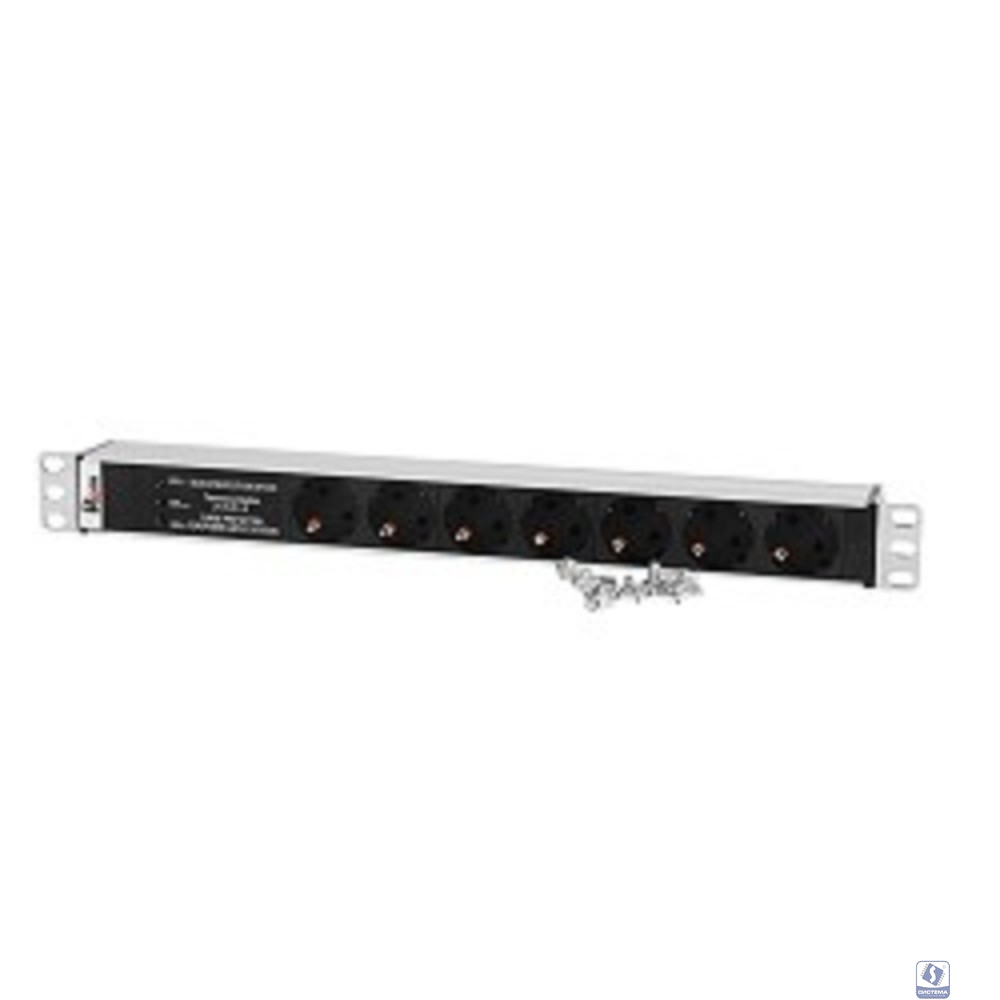REM Блок розеток Rem-10 без шнура с фил. и инд., 7 Schuko, вход IEC 60320 C14, 10A, алюм., 19" (R-10-7S-FI-440-Z)