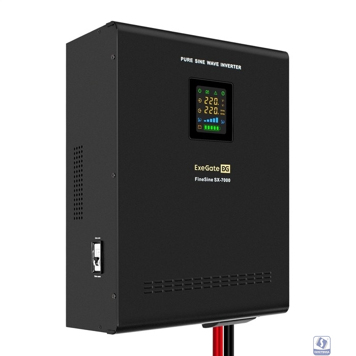 Exegate EX296005RUS ИБП (инвертор, синус, для котла) настенный ExeGate FineSine SX-7000.LCD.AVR.2SH.T <7000VA/5000W, чистая синусоида, цветной LCD-дисплей, AVR, 2*Schuko + клеммы, линейно-интерактивны