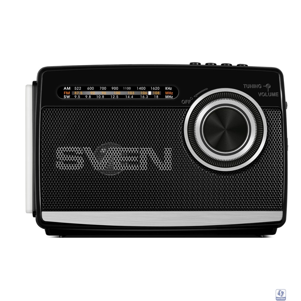 SVEN АС SRP-155, чёрный (3 Вт, Bluetooth, FM/AM/SW, USB, microSD, фонарь, встроенный аккумулятор)