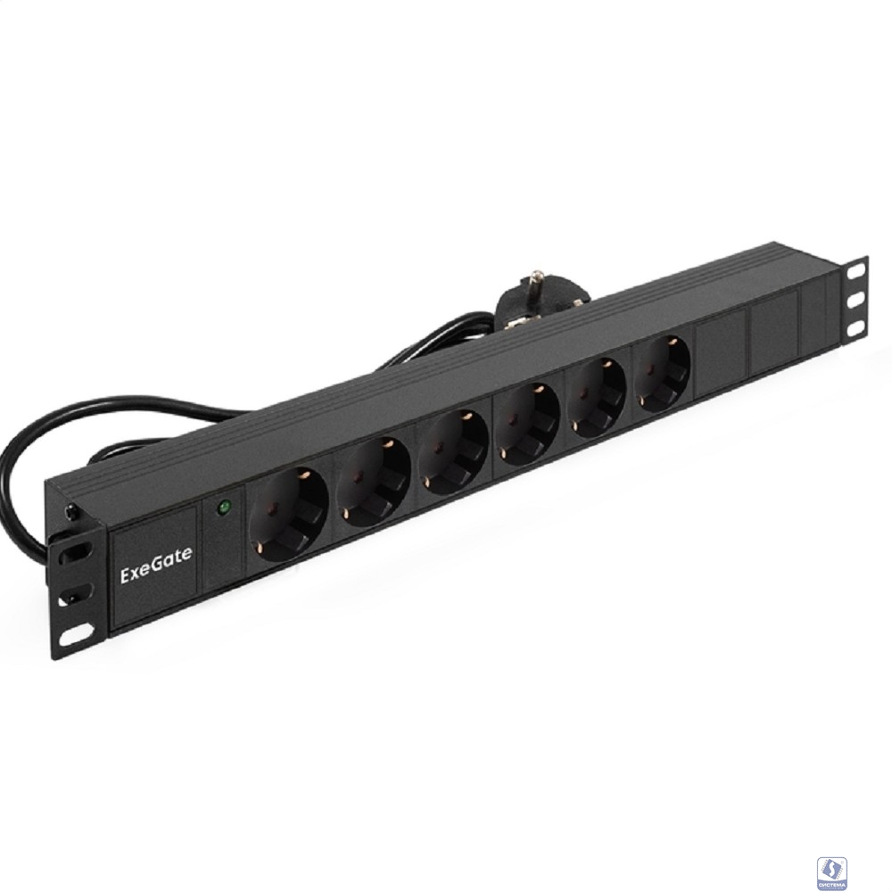 Exegate EX280828RUS Блок розеток ExeGate ServerPro PDU-19H603 Al-6S-EU2.5, 19",1U,алюм, 6Schuko, евровилка, 2.5м
