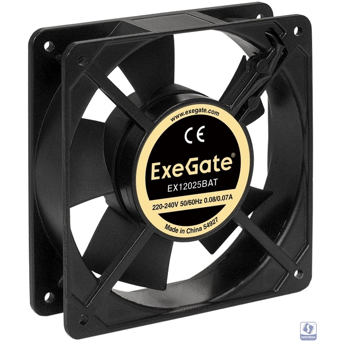Exegate EX289014RUS Вентилятор 220В ExeGate EX12025BAT (120x120x25 мм, 2-Ball (двойной шарикоподшипник), клеммы, 2200RPM, 33dBA)