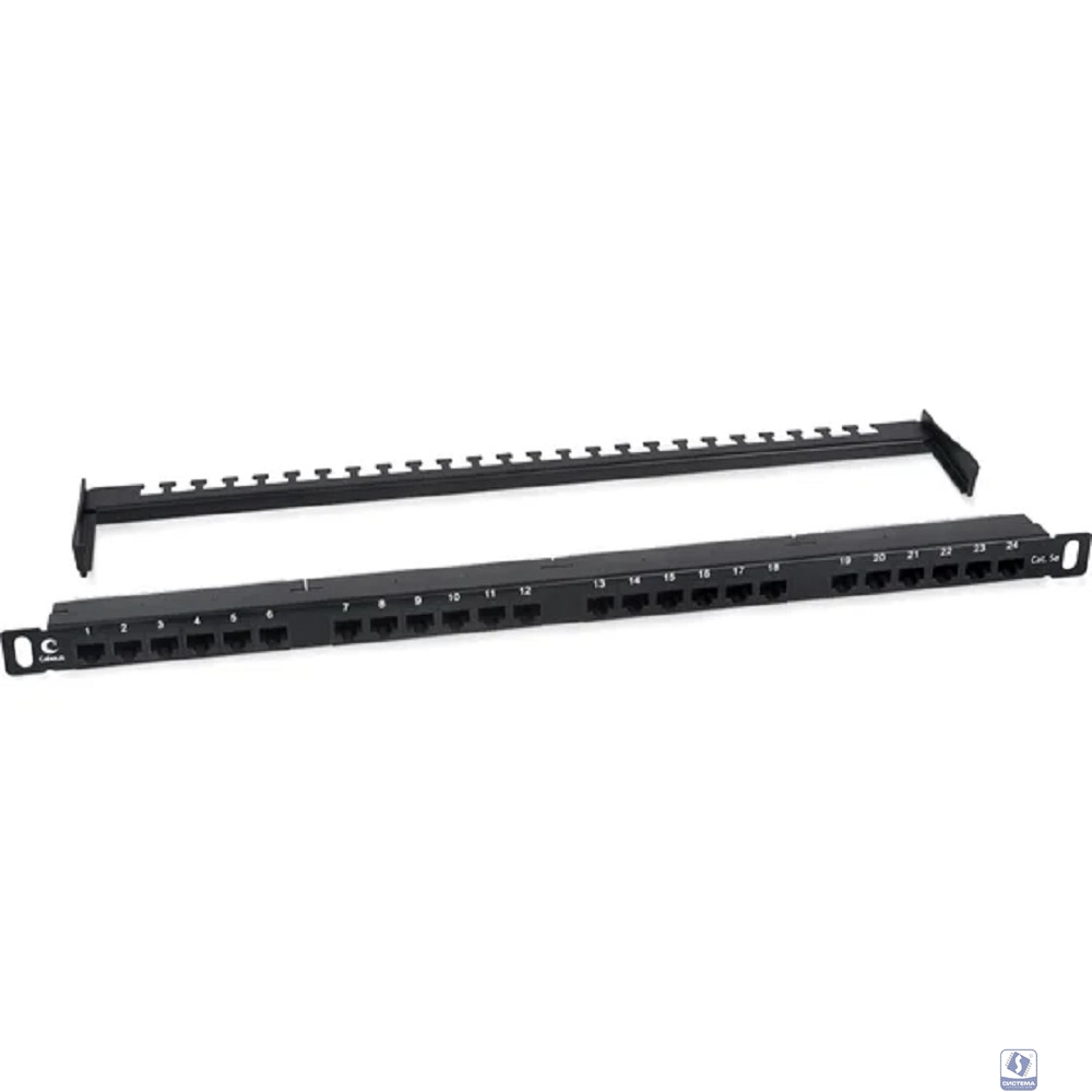 Cabeus PLHD-24-Cat.5e-Dual-180-0,5U Патч-панель высокой плотности 19" (0,5U), 24 порта RJ-45, категория 5e, Dual IDC,180 градусов, с задним кабельным организатором