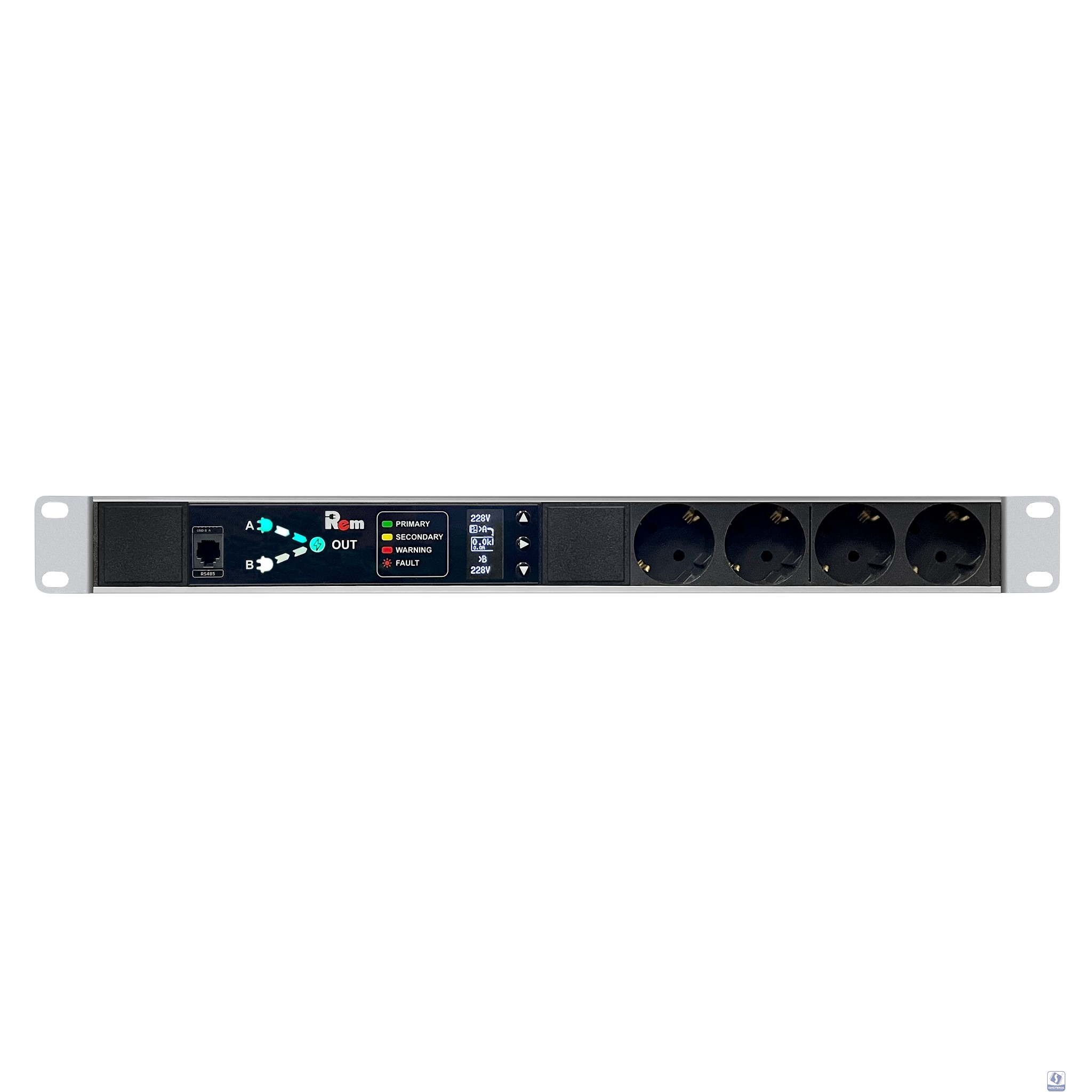 REM Блок розеток Rem-16 с АВР, 16A, 4xSchuko, подключение к контроллеру R-2MC по Modbus, 2 шнура 1,8м R-16-4S-T-440-2x1.8