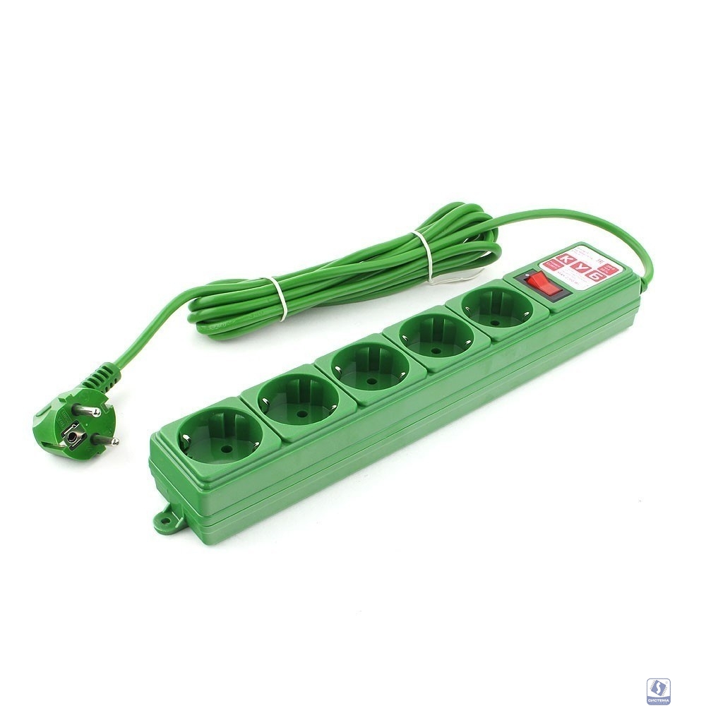 PowerCube Фильтр-удлинитель (SPG-MXTR-13) 3м, 5 розеток, 10А/2,2кВт, зеленый