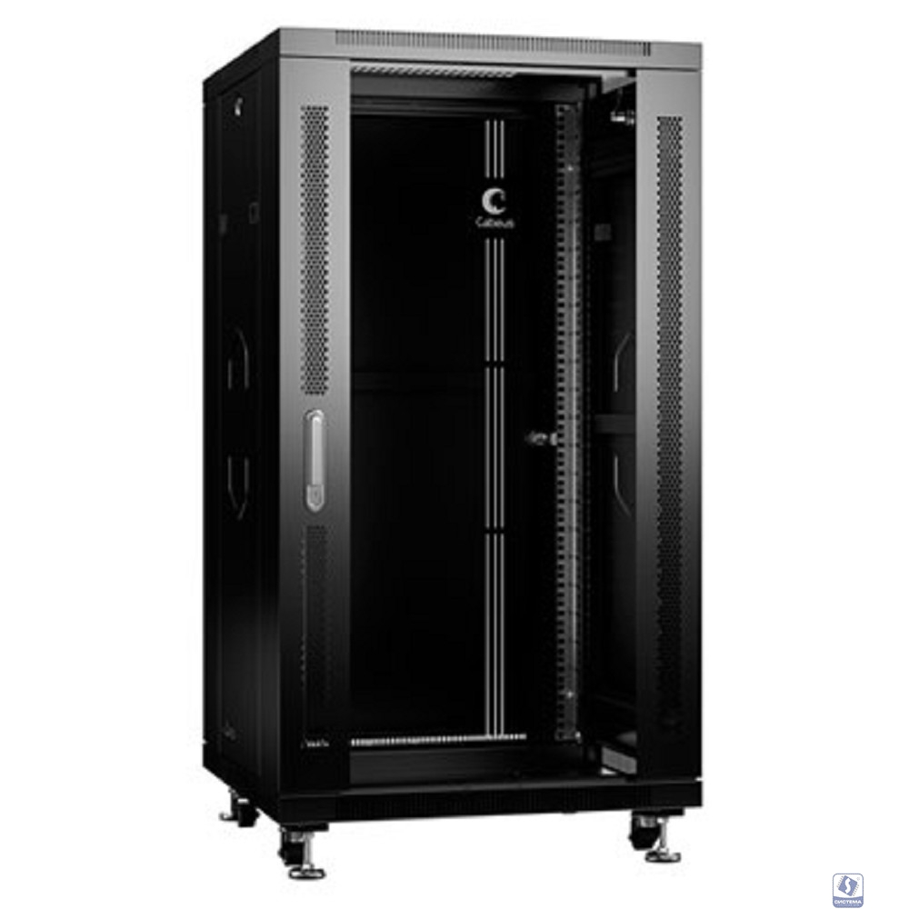 Cabeus SH-05C-22U60/60-BK Шкаф монтажный телекоммуникационный 19" напольный для распределительного и серверного оборудования 22U 600x600x1166mm (ШхГхВ) передняя стеклянная и задняя сплошная металличес