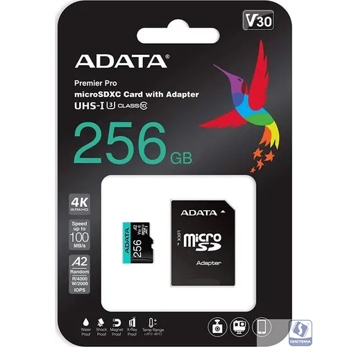 Micro SecureDigital 256GB A-Data AUSDX256GUI3V30SA2-RA1 Premier Pro + adapter Class10