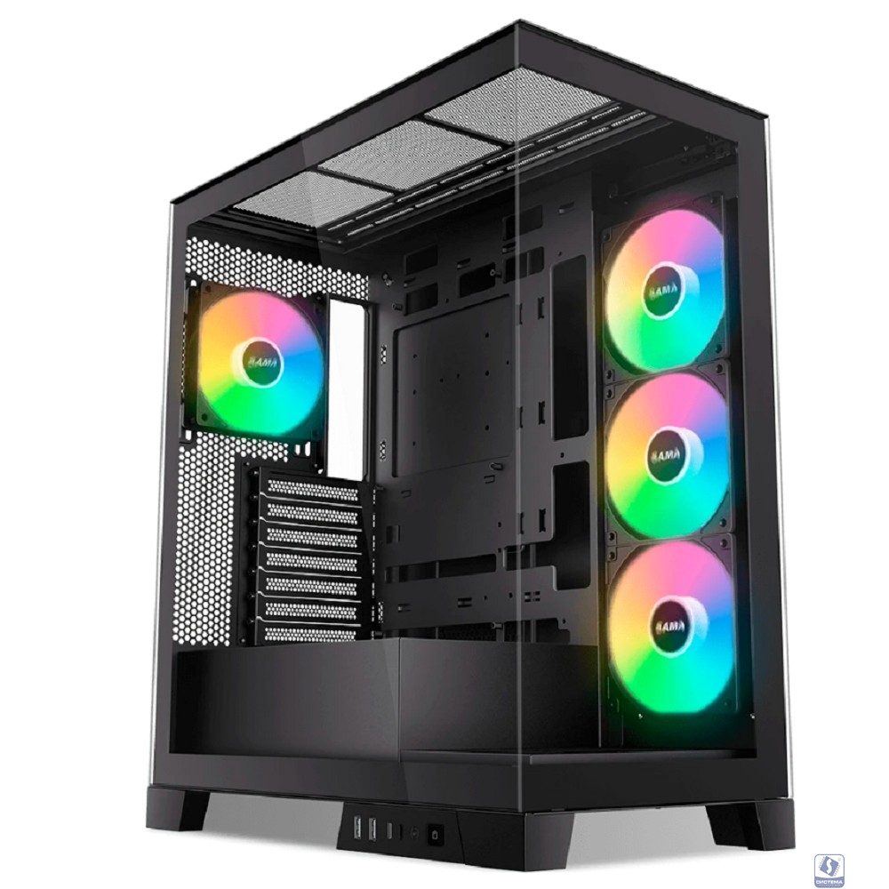 Case SAMA V50 Black, Midi-Tower, TG, 4x120mm ARGB, 2xUSB 3.0 + 1xUSB 3.1 Type-C, ATX, mATX, mITX Black