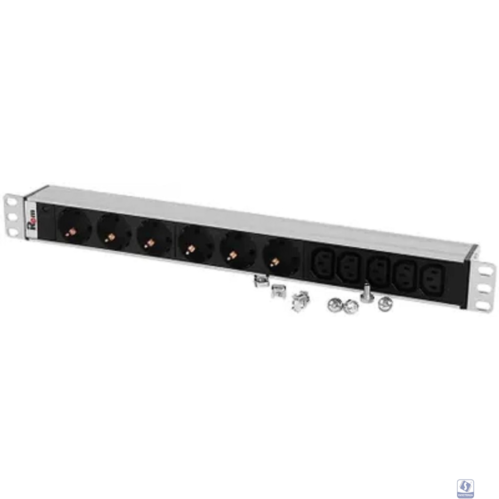 REM Блок розеток Rem-10 без шнура с инд., 6 Schuko, 5 IEC 60320 C13, вход IEC 60320 C14, 10A, алюм., 19" (R-10-6S-5C13-I-440-Z)