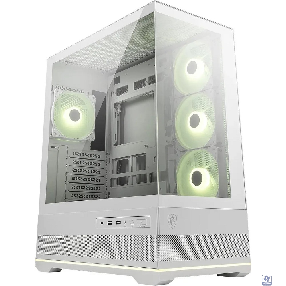 Корпус для ПК MSI MAG PANO 110R PZ WHITE, Global, 2xUSB 3.2 Gen 1, 1xUSB 3.2 Gen2 Type-C,3x120mm ARGB Reverse Blade F