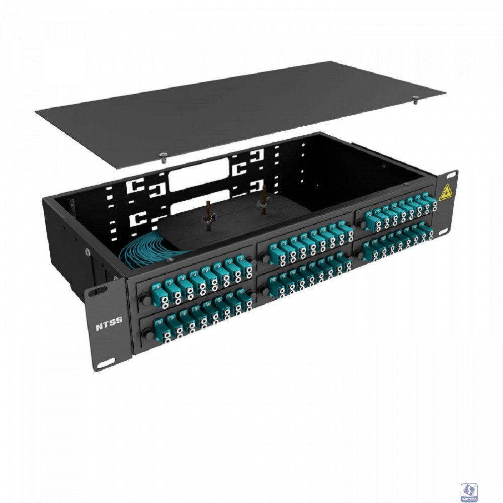 NTSS Кросс 19" NTSS PREMIUM, предсобранный 2U, 32 порта LC/UPC duplex, 50/125 мкм ОМ3, (розетки, сплайс 2шт, КДЗС, пигтейлы), черный, RAL9005 NTSS-RFOB-PM-2U-32-2LC/U-503-SP1.5G1A-BL