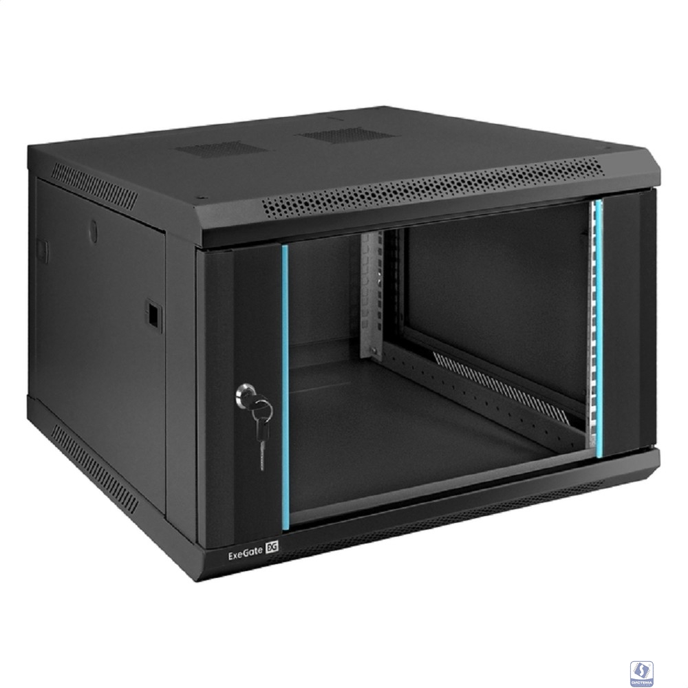 Exegate EX298606RUS Шкаф телекоммуникационный 19" настенный 6U ExeGate EC-WM-6U.600.G.BLACK (19”, 6U, 600x600x370mm (ШхГхВ), передняя дверь закаленное стекло, съемные боковые панели, пыле- и влагозащи