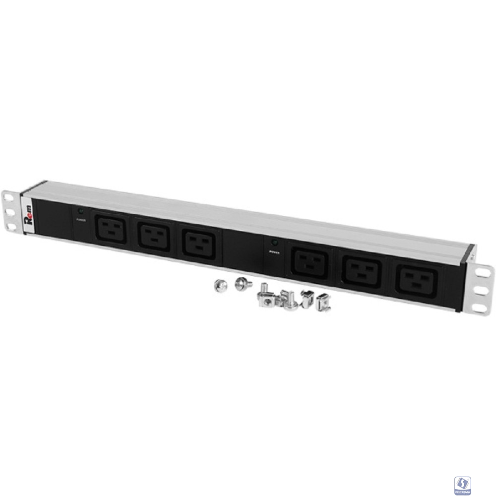 REM Блок розеток Rem-32 с инд., 6 IEC 60320 C19, 32А, алюм., 19", колодка (R-32-6C19-I-440-K)