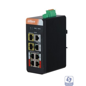 DAHUA DH-IS4207-4GT-120 7-портовый гигабитный управляемый коммутатор с PoE, промышленное исполнение, 5xRJ45 1Gb, 2xSFP 1Gb, суммарно до 120Вт, коммутация 14 Гбит/с, MAC-таблица 8К