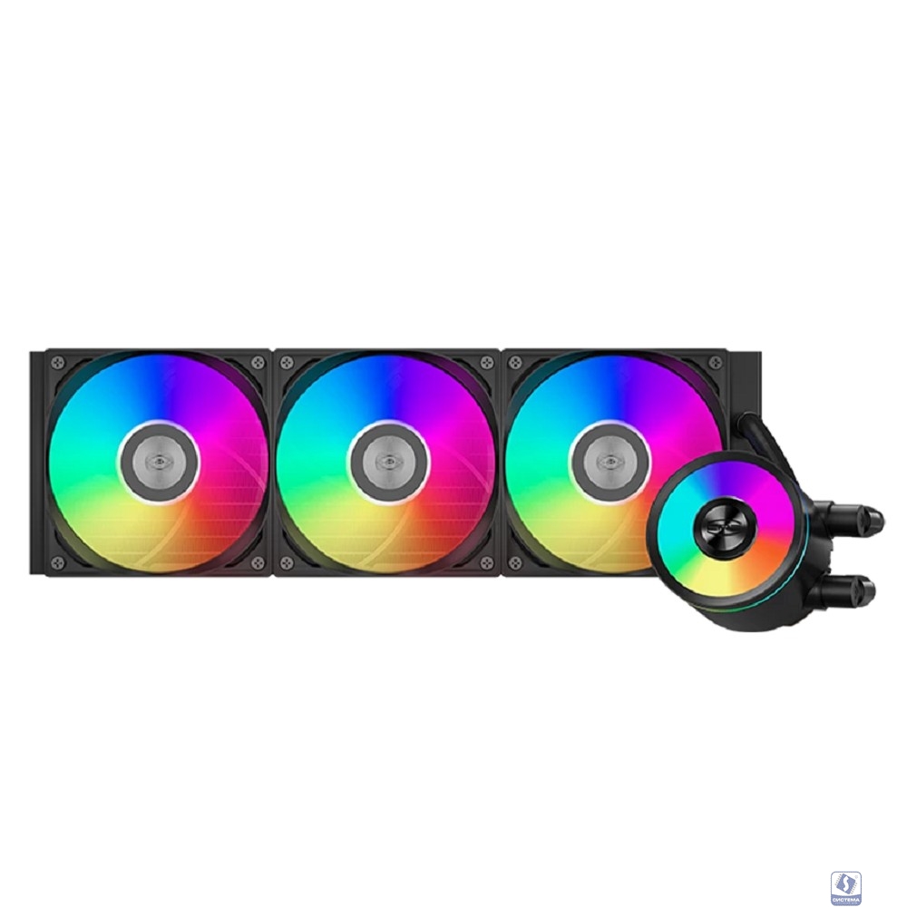 Система охлаждения/ PCCooler DA360 Pro ARGB BK (300W, 360mm, Black, ARGB/ Fans: 3x120mm, 75.8CFM, 33.7dBA, 2200RPM/ Pump height 57mm, 28dBA, 3000RPM, Rad thickness 27mm/ S: 1851, 1700, 1200, 20XX, 115