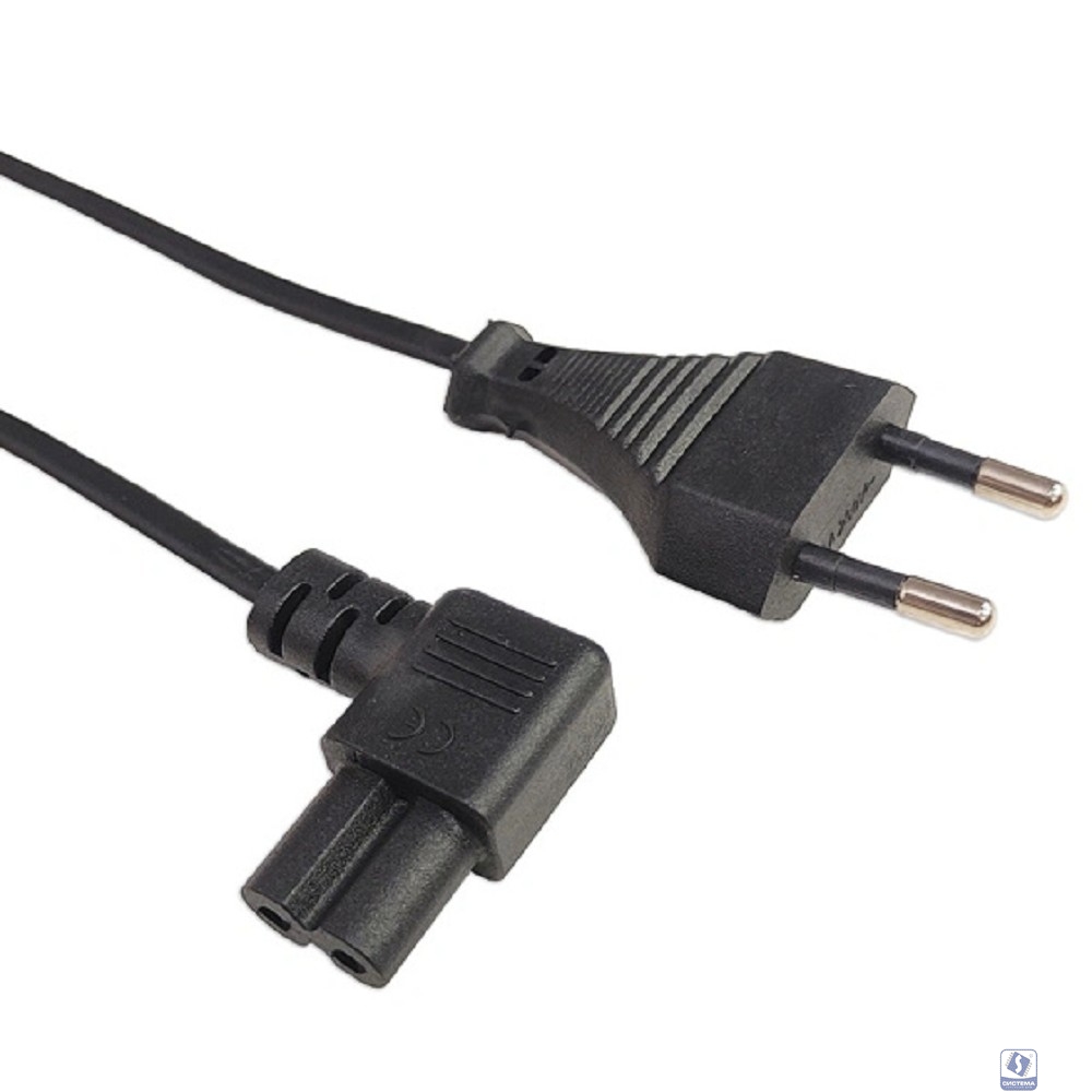 Кабель питания Filum FL-PC2.5-EU-C7A-3M CEE 7/16 - С7 угловая, 2х0.5, 220В, 2.5A, чёрный, 3м (1115459)