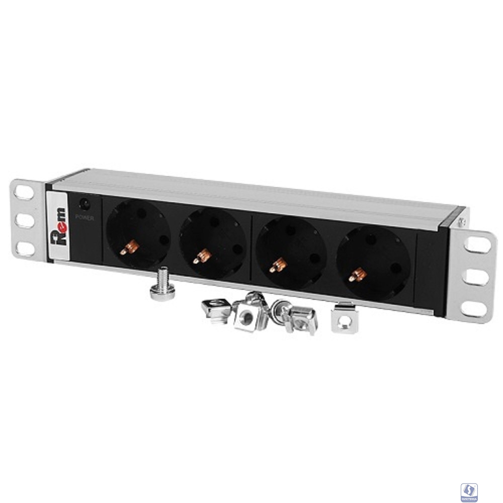 REM Блок розеток Rem-10 без шнура с инд., 4 Schuko, вход IEC 60320 C14, 10A, алюм., 10" (R-10-4S-I-220-Z)