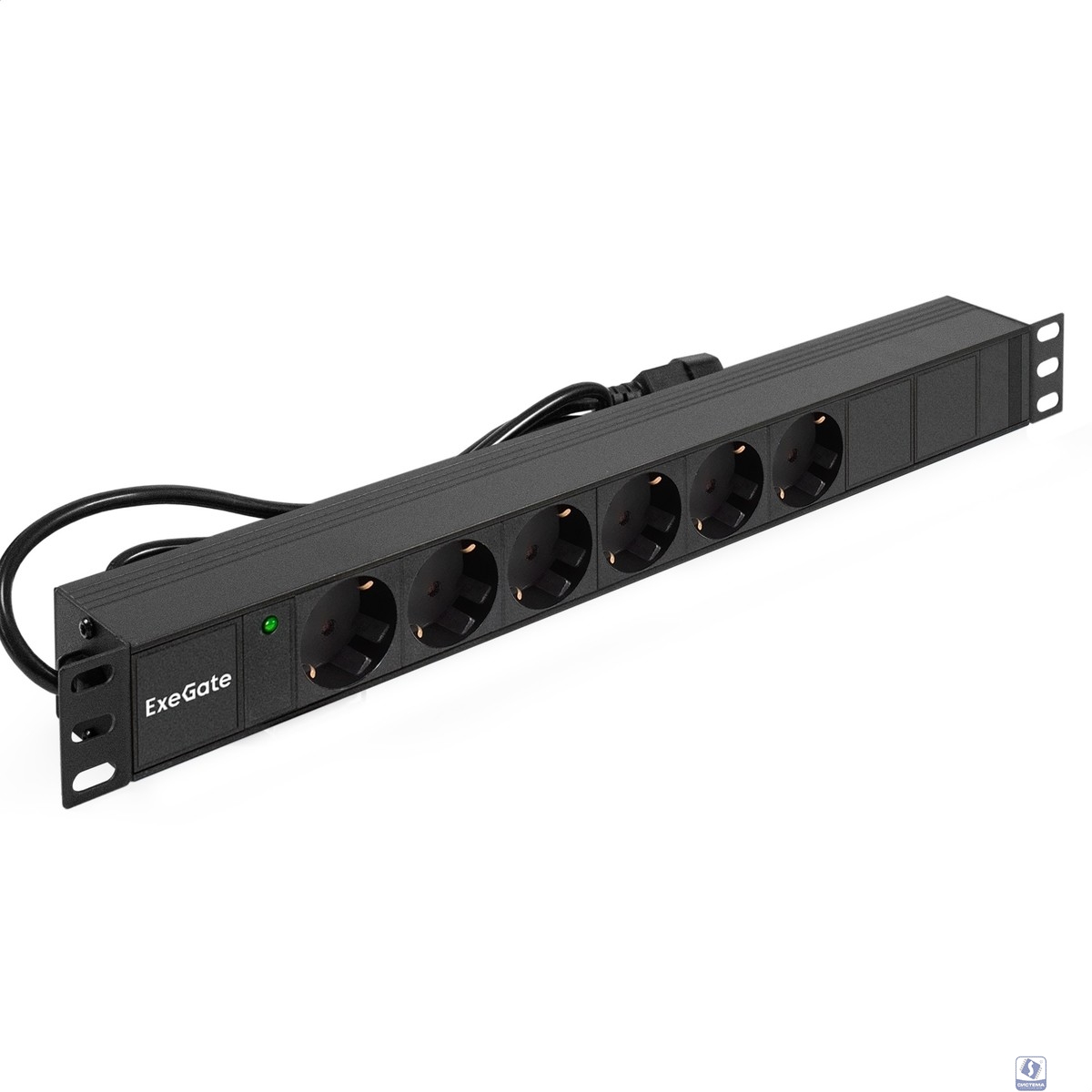 Exegate EX280829RUS Блок розеток ExeGate ServerPro PDU-19H604 Al-6S-C14-2.5, 19",1U,алюм, 6Schuko, кабель с C14 2.5м