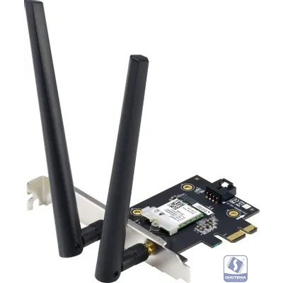 ASUS PCE-AX1800 Сетевой адаптер WiFi 6 Bluetooth 5.2 PCI-E, 4 (802.11n), 5 (802.11ac), 6 (802.11ax), 1775 Мбит/с, 5 ГГц, 2.4 ГГц, антенна - внешняя, передатчик - 20 dBm (90IG07A0-MO0B00)