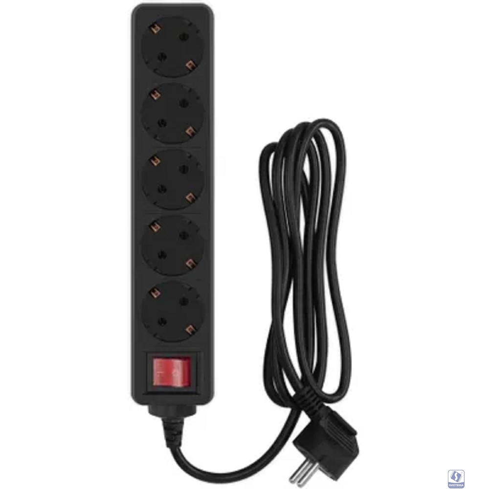 PC PET Сетевой фильтр AP01006-1.8-BK 1.8м (5 розеток, EURO, EURO/RUS), черный 