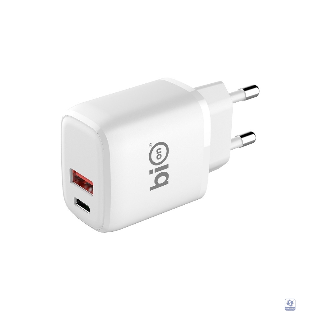 Bion Сетевое Зарядное Устройство, USB-A + USB-C, PowerDelivery, 18 Вт, белый [BXP-ADP-PD-AC-18W]