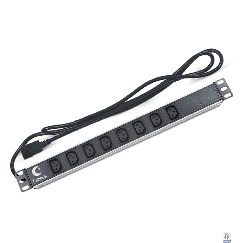 CABEUS PDU-8I-2IEC БЛОК РОЗЕТОК ДЛЯ 19" ШКАФОВ, ГОРИЗОНТАЛЬНЫЙ, 8 РОЗЕТОК IEC 320 C13, 10 A, БЕЗ ВЫКЛЮЧАТЕЛЯ, АЛЮМИНИЕВЫЙ КОРПУС, ШНУР 2 М, ВИЛКА IEC 320 C14