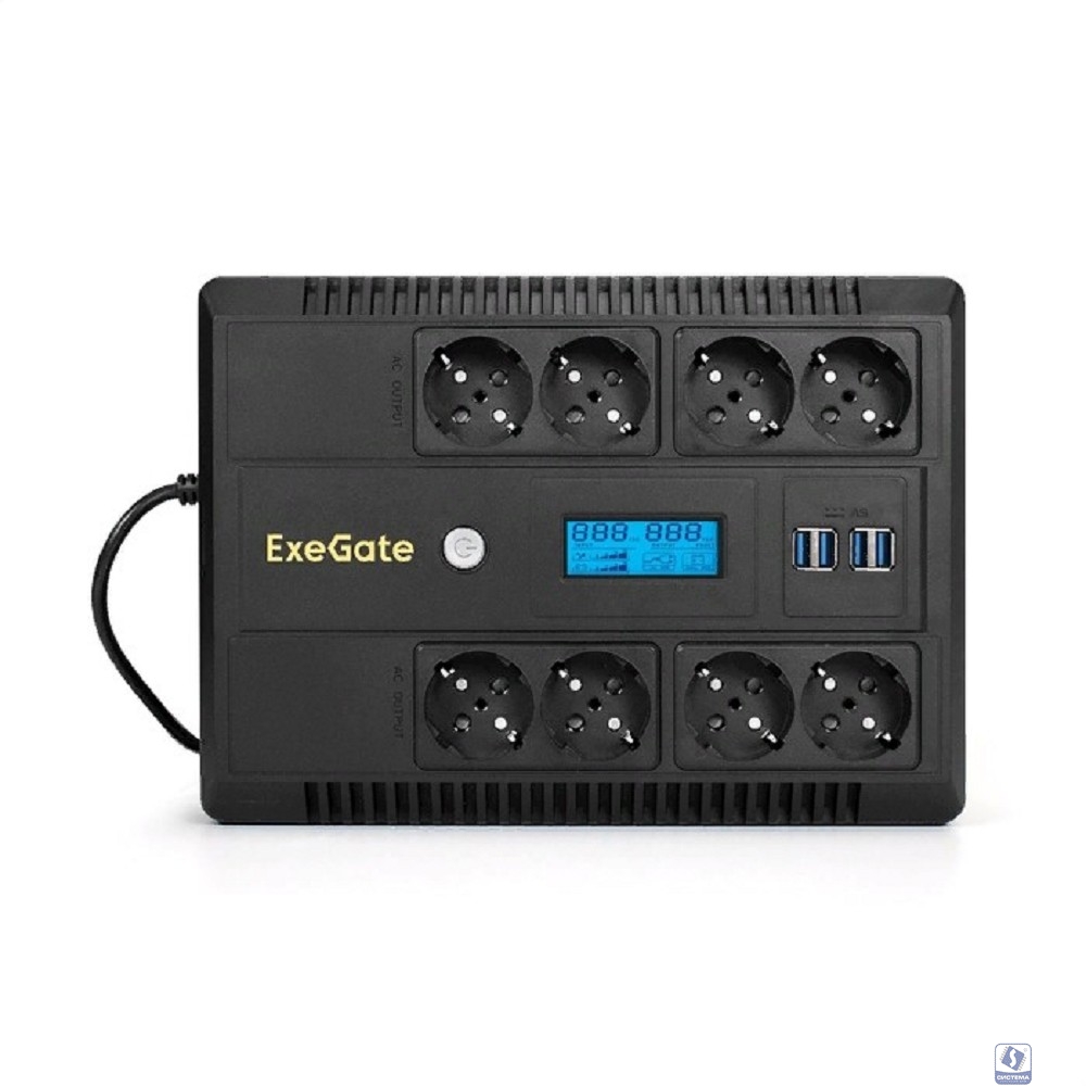 Exegate EX295013RUS ИБП ExeGate NEO Smart LHB-650.LCD.AVR.8SH.CH.RJ.USB <650VA/390W, LCD, AVR, 8*Schuko, RJ45/11, USB, 4*USB-порта для зарядки, Black>