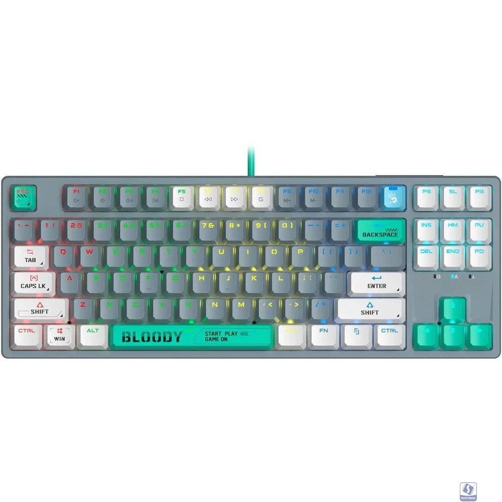 Клавиатура проводная A4Tech Bloody S87 Energy grey/green (механическая, USB, for gamer, LED) (S87 USB ENERGY ASH)