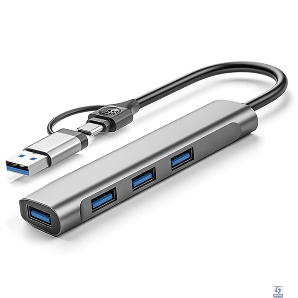 ORIENT CU-423AC, разветвитель USB 3.2 Gen1 (5 Гбит/c), порты: 4xUSB-A, кабель USB Type-C + адаптер Type-A, алюминиевый корпус, серебристый (33312)