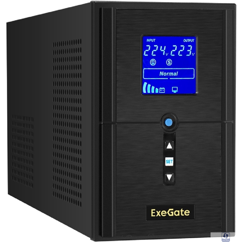 Exegate EX295981RUS ИБП (инвертор, синус, для котла) ExeGate SineTower SN-1000.LCD.AVR.2SH.1C13.USB <1000VA/800W, чистая синусоида, LCD дисплей, AVR, 2*Schuko+1*C13, USB, линейно-интерактивный, Black>